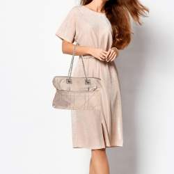 Pre Owned Dior Light Grey Cannage Leather Granville Chain Link Tote