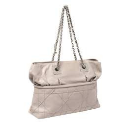 Pre Owned Dior Light Grey Cannage Leather Granville Chain Link Tote