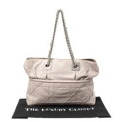 Pre Owned Dior Light Grey Cannage Leather Granville Chain Link Tote