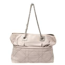 Pre Owned Dior Light Grey Cannage Leather Granville Chain Link Tote