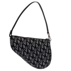 Pre Owned Dior Black Diorissimo Canvas and Leather Saddle Bag