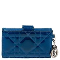 Pre Owned Dior Blue Cannage Patent Leather Lady Dior Gusset Card Case