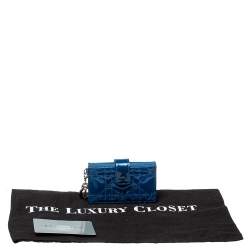 Pre Owned Dior Blue Cannage Patent Leather Lady Dior Gusset Card Case