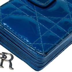 Pre Owned Dior Blue Cannage Patent Leather Lady Dior Gusset Card Case