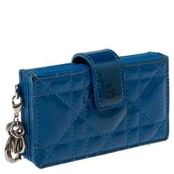 Pre Owned Dior Blue Cannage Patent Leather Lady Dior Gusset Card Case