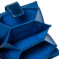 Pre Owned Dior Blue Cannage Patent Leather Lady Dior Gusset Card Case