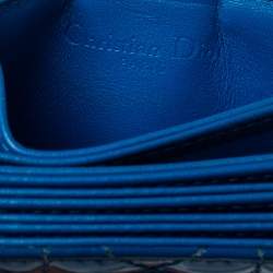 Pre Owned Dior Blue Cannage Patent Leather Lady Dior Gusset Card Case