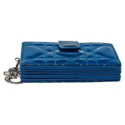 Pre Owned Dior Blue Cannage Patent Leather Lady Dior Gusset Card Case