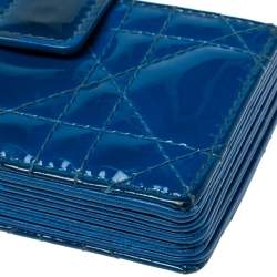 Pre Owned Dior Blue Cannage Patent Leather Lady Dior Gusset Card Case