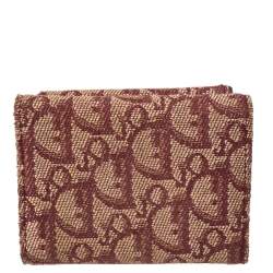 Pre Owned Dior Maroon Diorissimo Canvas Saddle Compact Wallet