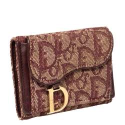 Pre Owned Dior Maroon Diorissimo Canvas Saddle Compact Wallet