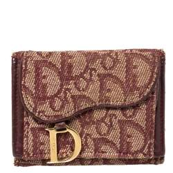 Pre Owned Dior Maroon Diorissimo Canvas Saddle Compact Wallet