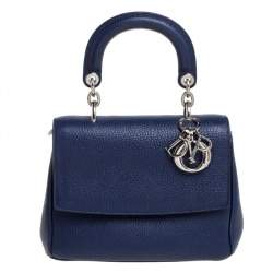Pre Owned Dior Navy Blue Leather Mini Be Dior Top Handle Bag