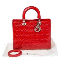 Pre Owned Dior Crimson Red Cannage Patent Leather Large Lady Dior Tote