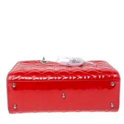 Pre Owned Dior Crimson Red Cannage Patent Leather Large Lady Dior Tote