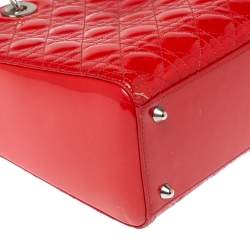 Pre Owned Dior Crimson Red Cannage Patent Leather Large Lady Dior Tote