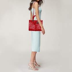 Pre Owned Dior Crimson Red Cannage Patent Leather Large Lady Dior Tote