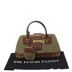 Pre Owned Dior Olive Green/Brown Canvas and Leather Street Chic Satchel