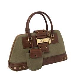 Pre Owned Dior Olive Green/Brown Canvas and Leather Street Chic Satchel