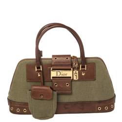 Pre Owned Dior Olive Green/Brown Canvas and Leather Street Chic Satchel