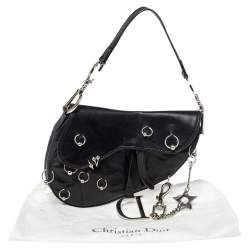 Pre Owned Dior Black Leather Hardcore Piercing Saddle Bag