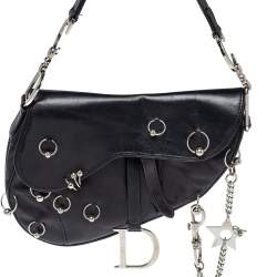 Pre Owned Dior Black Leather Hardcore Piercing Saddle Bag