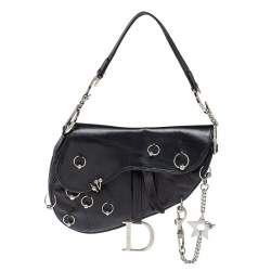 Pre Owned Dior Black Leather Hardcore Piercing Saddle Bag
