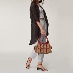 Pre Owned حقيبة كتف ديور جيب متعدد كانفاس ديورسيمو حمراء / بيج