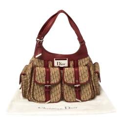 Pre Owned حقيبة كتف ديور جيب متعدد كانفاس ديورسيمو حمراء / بيج