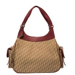 Pre Owned حقيبة كتف ديور جيب متعدد كانفاس ديورسيمو حمراء / بيج