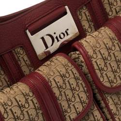 Pre Owned حقيبة كتف ديور جيب متعدد كانفاس ديورسيمو حمراء / بيج