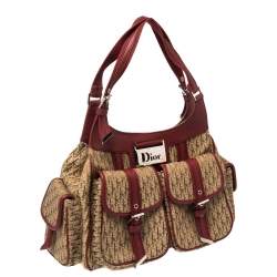 Pre Owned حقيبة كتف ديور جيب متعدد كانفاس ديورسيمو حمراء / بيج