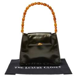 Pre Owned Dior Metallic Olive Green Glossy Leather Vintage Malice Pearl Shoulder Bag