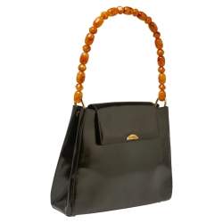 Pre Owned Dior Metallic Olive Green Glossy Leather Vintage Malice Pearl Shoulder Bag