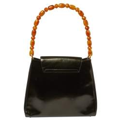 Pre Owned Dior Metallic Olive Green Glossy Leather Vintage Malice Pearl Shoulder Bag