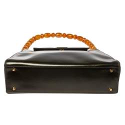 Pre Owned Dior Metallic Olive Green Glossy Leather Vintage Malice Pearl Shoulder Bag