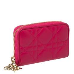 مملوكة مسبقًا محفظة ديور جلد كاناج فوشيا مضغوطة بسحاب محيط