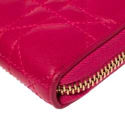 مملوكة مسبقًا محفظة ديور جلد كاناج فوشيا مضغوطة بسحاب محيط