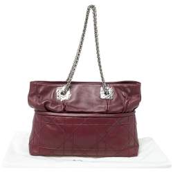 Pre Owned Dior Burgundy Cannage Leather Granville Chain Link Tote