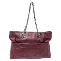 Pre Owned Dior Burgundy Cannage Leather Granville Chain Link Tote