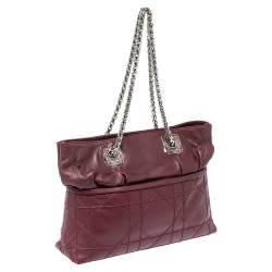 Pre Owned Dior Burgundy Cannage Leather Granville Chain Link Tote