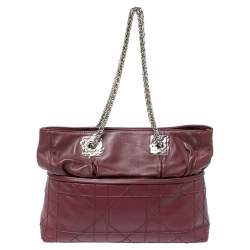 Pre Owned Dior Burgundy Cannage Leather Granville Chain Link Tote