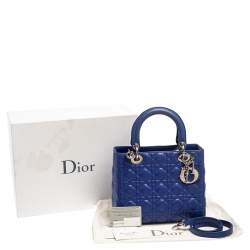 Pre Owned حقيبة يد ديور ليدي ديور متوسطة جلد كاناج أزرق