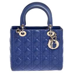 Pre Owned حقيبة يد ديور ليدي ديور متوسطة جلد كاناج أزرق