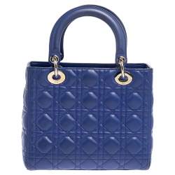 Pre Owned حقيبة يد ديور ليدي ديور متوسطة جلد كاناج أزرق