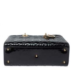 Pre Owned Dior Black Cannage Quilted Patent Leather Large Lady Dior Tote