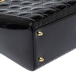 Pre Owned Dior Black Cannage Quilted Patent Leather Large Lady Dior Tote