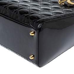 Pre Owned Dior Black Cannage Quilted Patent Leather Large Lady Dior Tote