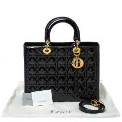 Pre Owned Dior Black Cannage Quilted Patent Leather Large Lady Dior Tote