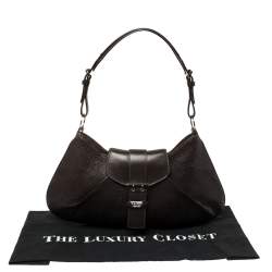 Pre Owned حقيبة هوبو ديور قلاب مزين إبزيم جلد ثعبان بني داكن